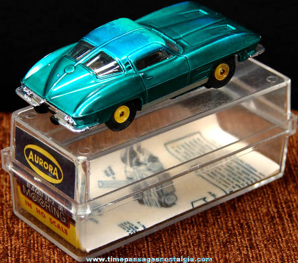 Boxed 1960s Blue Green Chevrolet Corvette Aurora Slot Car