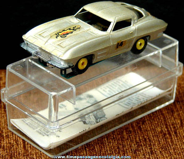 Boxed 1960s Silver Chevrolet Corvette Aurora Slot Car
