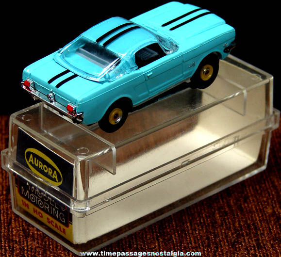 Boxed 1960s Turquoise Blue Ford Mustang Fastback Aurora Slot Car