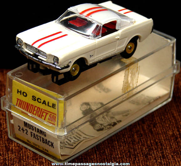 Boxed 1960s White Ford Mustang Fastback Aurora Slot Car