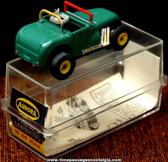 Boxed 1960s Green Hot Rod Roadster Aurora Slot Car