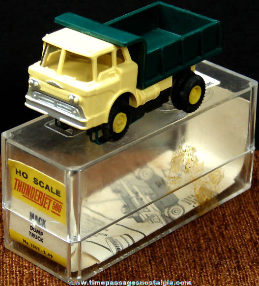 Boxed 1960s Yellow & Green Mack Dump Truck Aurora Slot Car