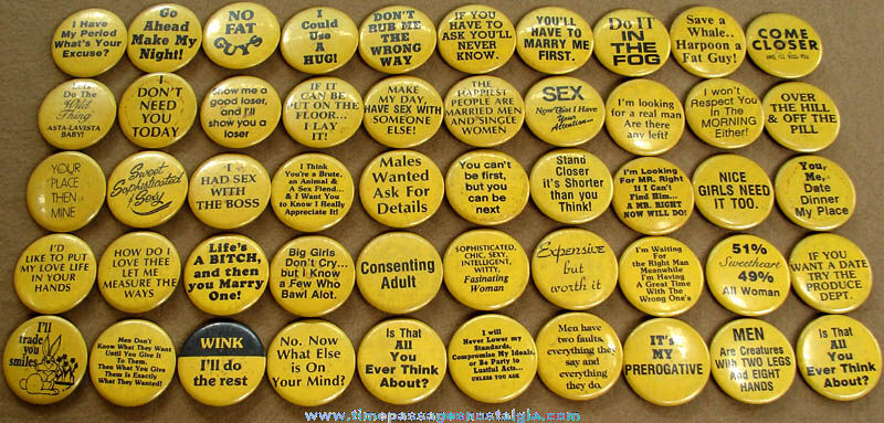 (50) Different Old Pin Back Buttons With Sayings
