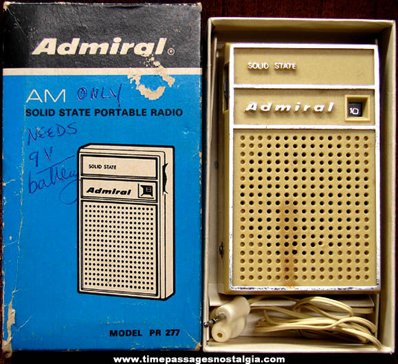 Old Boxed Admiral AM Transistor Radio With Earplug