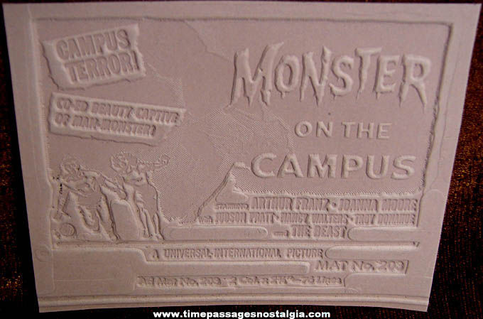 Unused 1958 Monster On The Campus Movie Ad Mat Mold