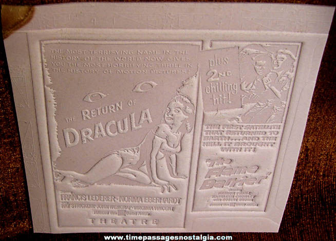 Unused 1958 Return of Dracula & The Flame Barrier Movie Ad Mat Mold