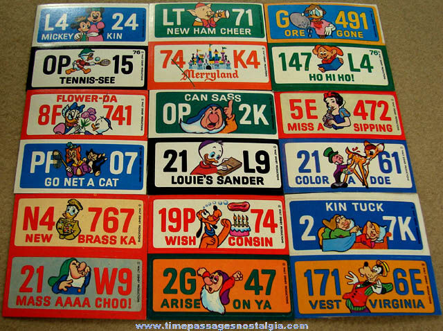 (18) Unused 1976 Walt Disney Character License Plate Premium Stickers
