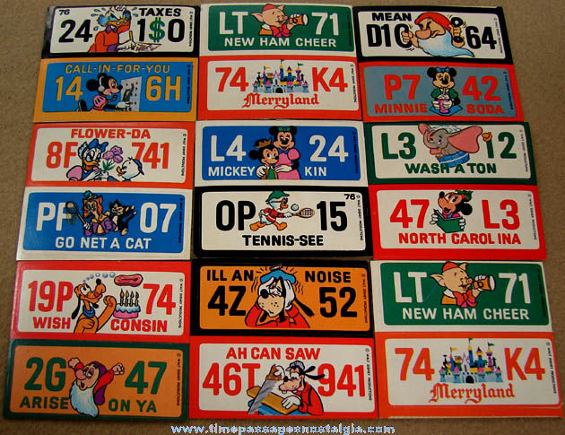 (18) Unused 1976 Walt Disney Character License Plate Premium Stickers