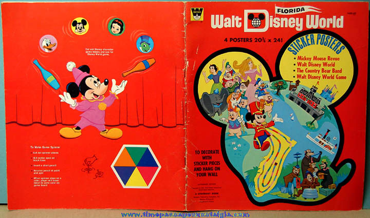 Colorful 1971 Walt Disney World Character Sticker Posters Book