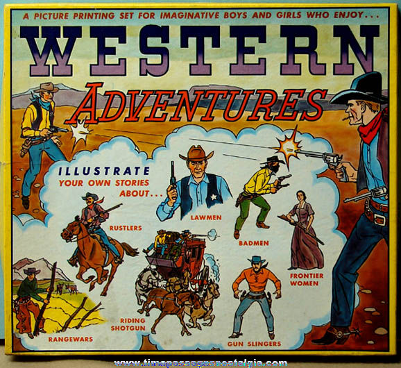 Colorful Old Boxed Western Adventures Rubber Stamp Set