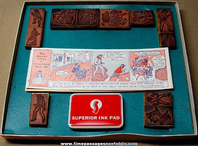 Colorful Old Boxed Western Adventures Rubber Stamp Set