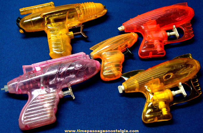 (5) Colorful Old Hard Plastic Squirt Space Ray Guns