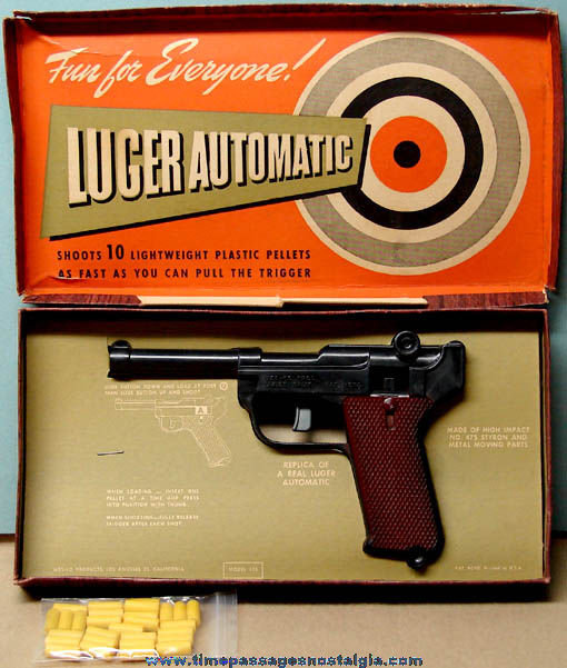 Old Boxed German Luger Automatic Jr. Toy Gun With Bullets
