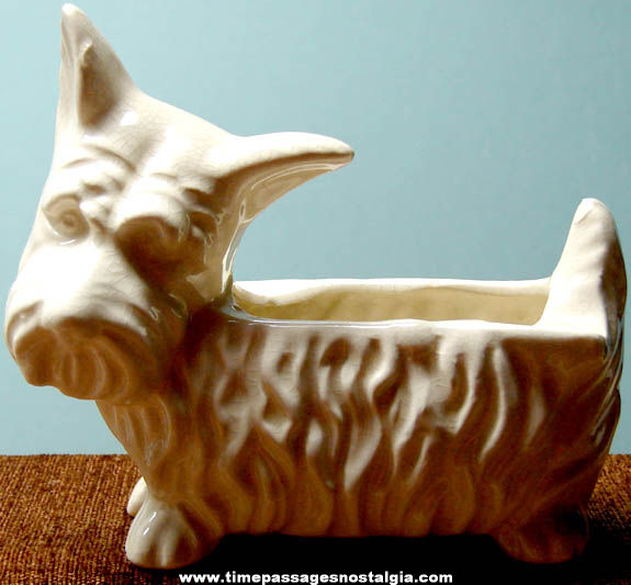 Old Glazed Ceramic Scottish Terrier Dog Cigarette Ashtray