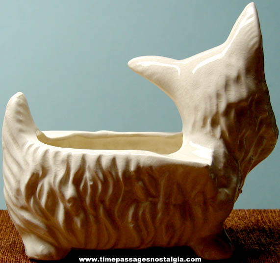 Old Glazed Ceramic Scottish Terrier Dog Cigarette Ashtray