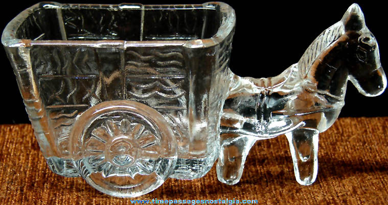 Old Clear Glass Donkey & Cart Candy Container