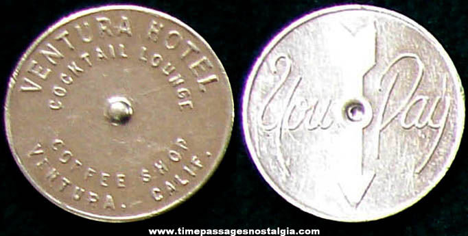 Old Ventura Hotel Cocktail Lounge Advertising Spinner Token Coin