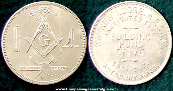 1969 Amesbury Massachusetts Warren Lodge Masonic Token Coin