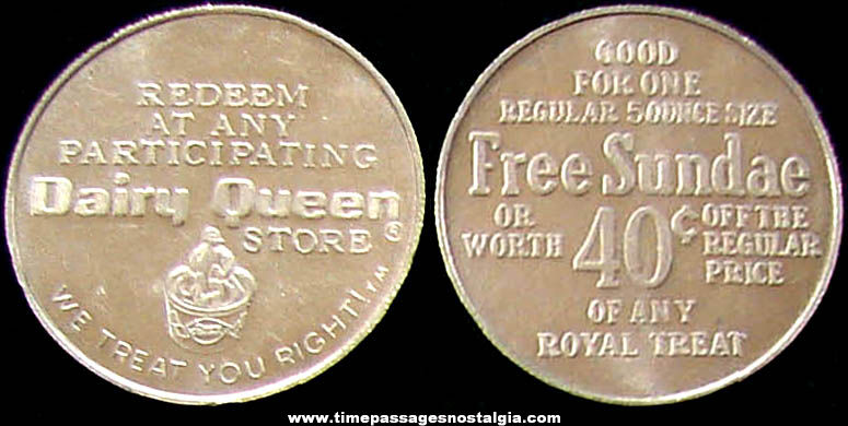 Old Dairy Queen Store Ice Cream Advertising Token Coin