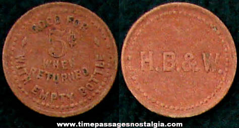 Old H. B. & W. Soda Good For Deposit Token Coin
