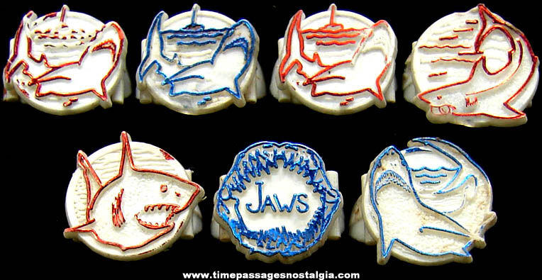 (7) 1970s JAWS Movie Advertising Gum Ball Machine Prize Toy Rings