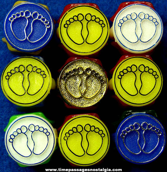 (9) Colorful Old Feet Gum Ball Machine Prize Toy Rings