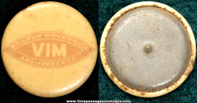 1800s Boston Woven Hose & Rubber Company Advertising Celluloid Pin