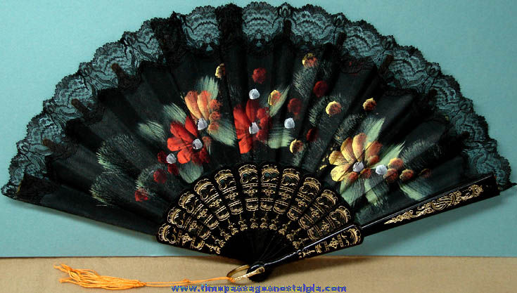 Old Painted Lace Ladies Hand Fan