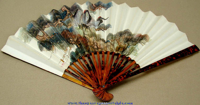 Old Bamboo & Paper Chinese Ladies Hand Fan