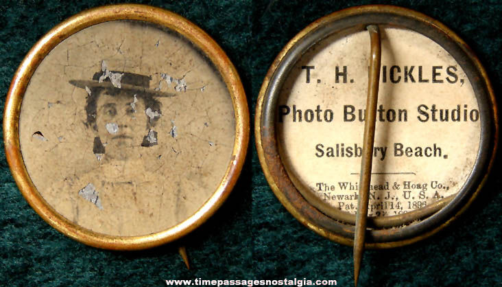 Old Salisbury Beach Massachusetts Souvenir Lady Photograph Pin