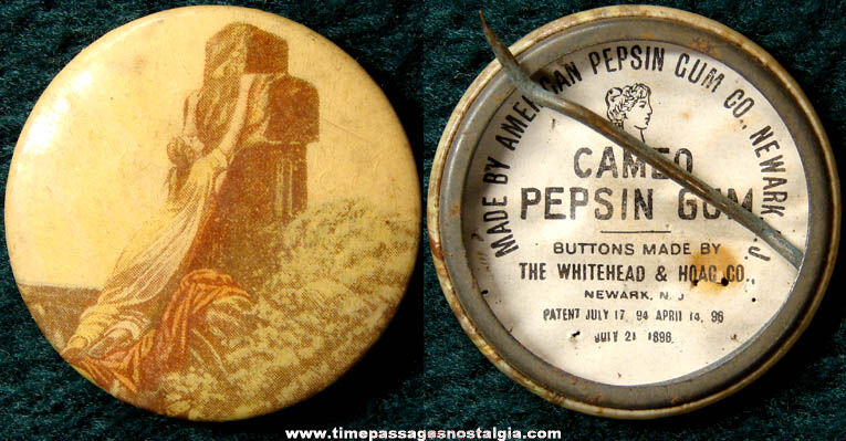 Old American Pepsin Gum Company Advertising Premium Celluloid Pin Back Button