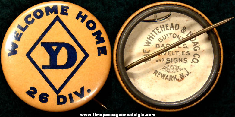 1918 World War I U.S. Army Yankee Division Welcome Home Celluloid Pin Back Button