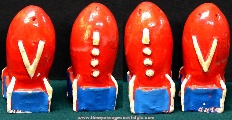 World War II Painted Plaster Bomb Salt & Pepper Shaker Set