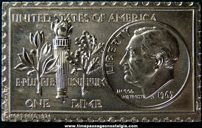 Numbered 1974 Numistamp Metal Plaque 1965 Roosevelt Dime