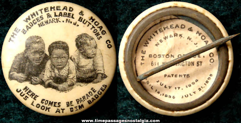 1896 Whitehead & Hoag Company Celluloid Advertising Premium Pin Back Button With Children