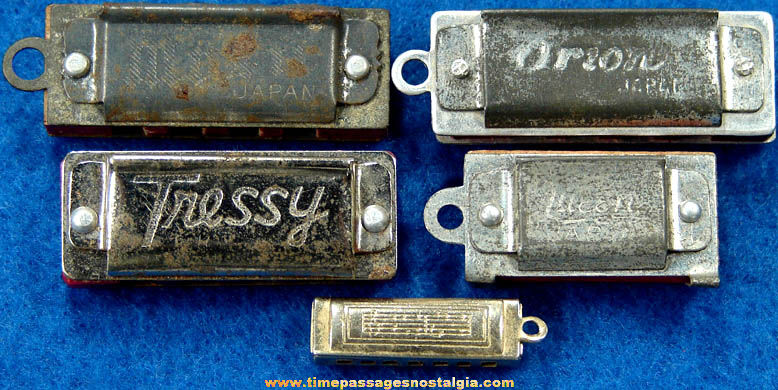 (5) Different Old  Miniature Toy Harmonica Charms