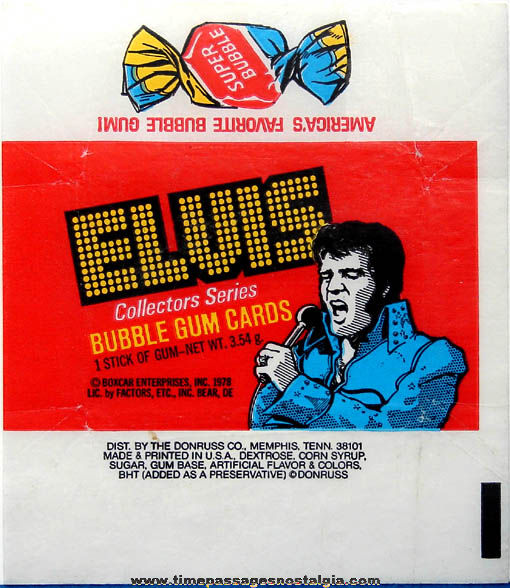 1978 Elvis Presley Donruss Bubble Gum Trading Card Wrapper