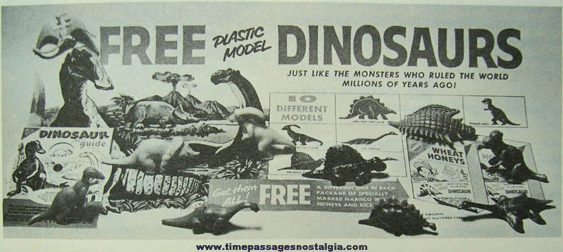 (9) Different 1957 Nabisco Cereal Prize Dinosaur Play Set Figures