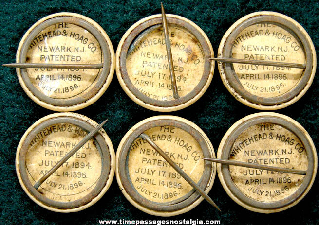 (6) Different 1896 United States State Map Premium Celluloid Pin Back Buttons