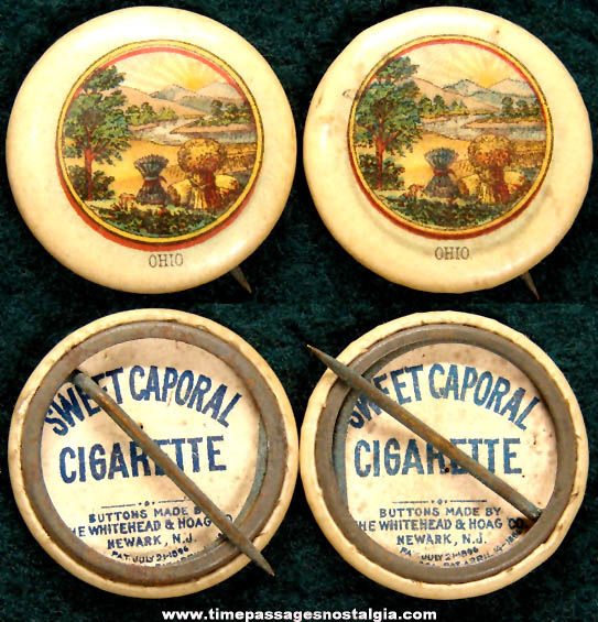 (2) 1896 Sweet Caporal Cigarette Premium Ohio State Celluloid Pin Back Buttons