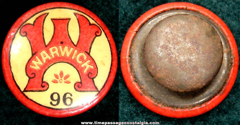 1896 Warwick Advertising Celluloid Lapel Stud Button