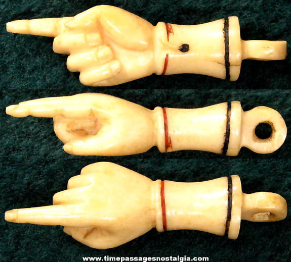 Old Miniature Carved Bone or Ivory Pointing Hand Charm