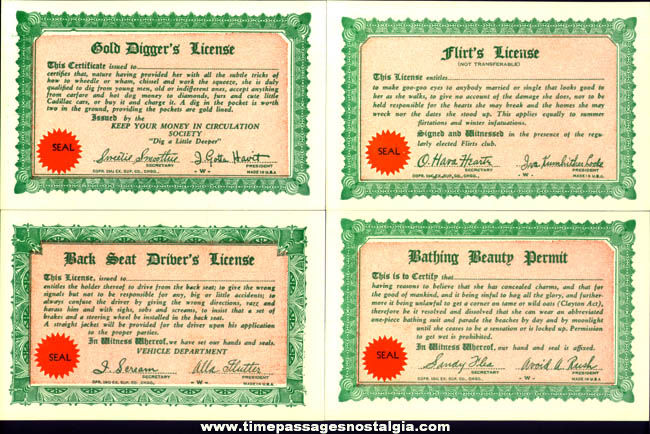 (30) Unused ©1941 License To Do Anything Exhibit Supply Arcade Cards