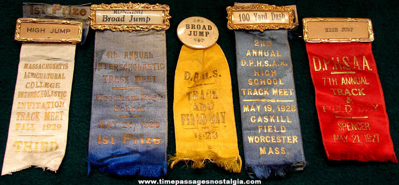 (5) Different Old Track & Field Sports Award Ribbons