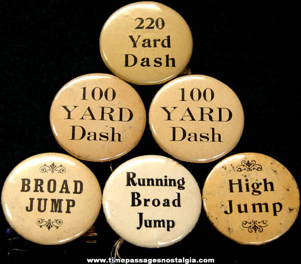 (6) Old Track & Field Sports Event Celluloid Pin Back Buttons
