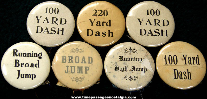 (7) Old Track & Field Sports Event Celluloid Pin Back Buttons
