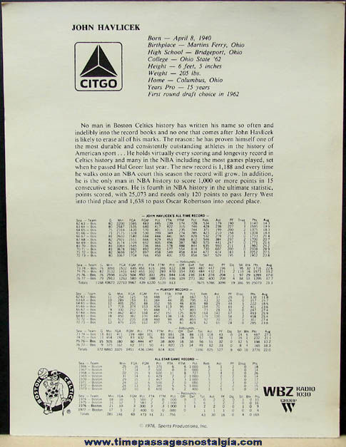 (4) 1978 Citgo Gasoline Advertising Premium Boston Celtics Basketball Pictures