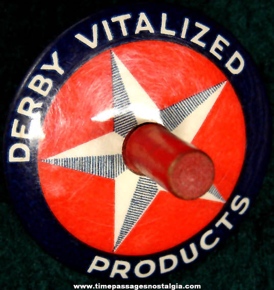 Old Derby Vitalized Products Advertising Premium Toy Celluloid & Tin Top