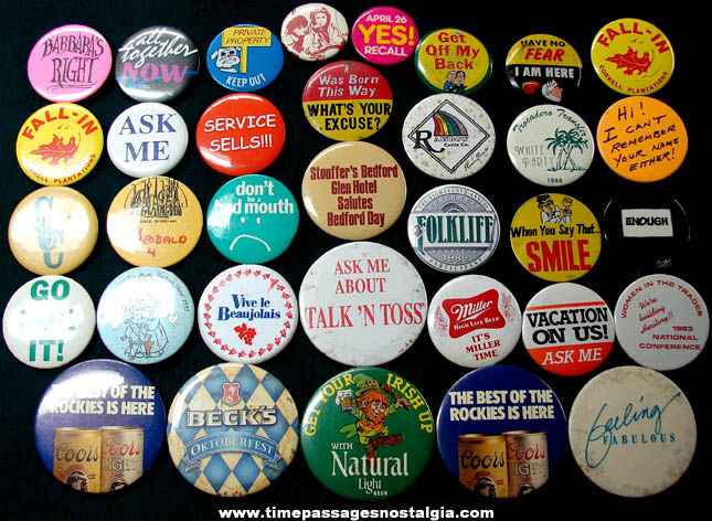 (34) Large Colorful Pin Back Buttons