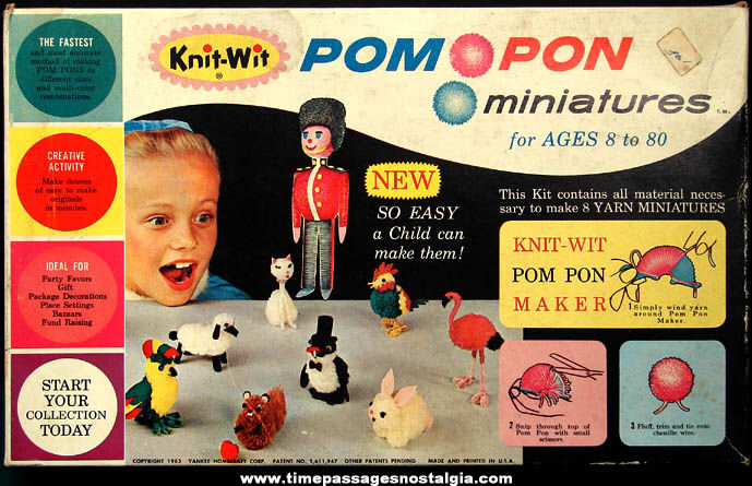 Boxed 1963 Knit Wit Pom Pon Miniatures Craft Kit